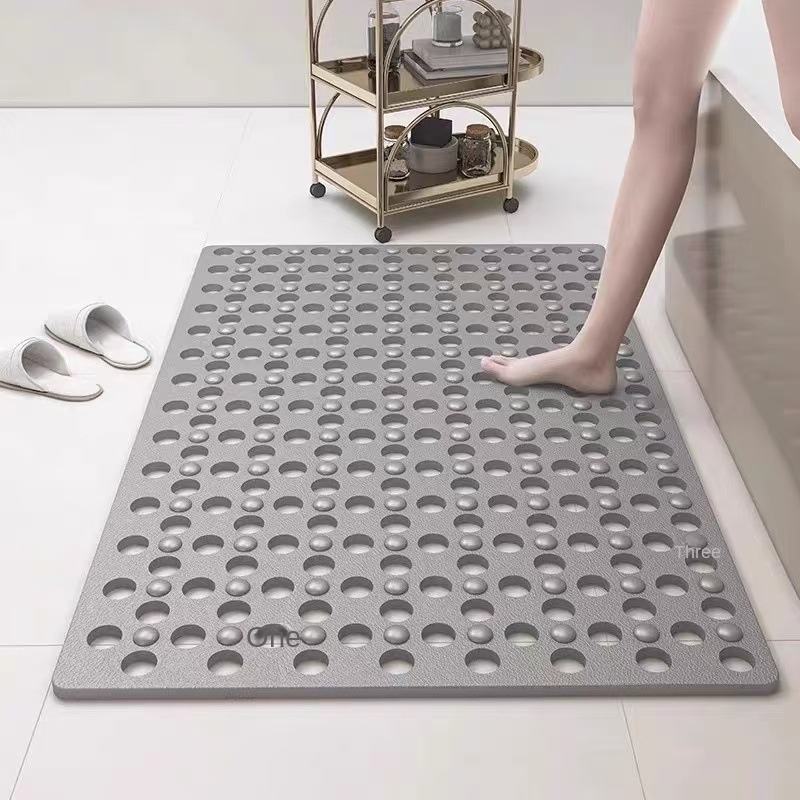 Large Hole Eco-friendly PVC Non-Slip Mat - Suction Cup, Thickened, Hollow Drainage for Bathroom & Toilet