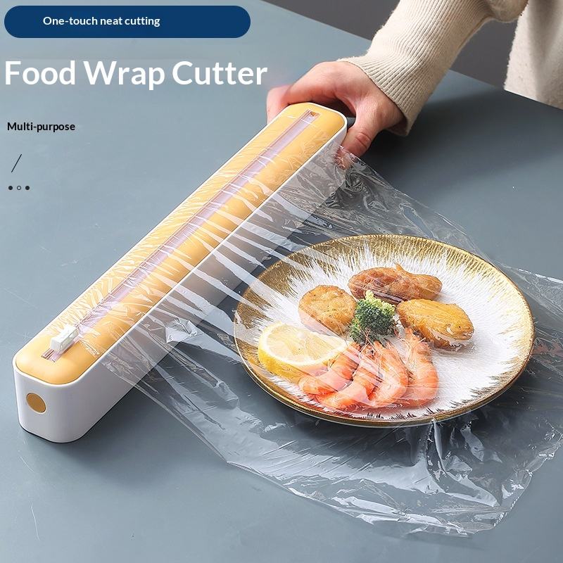 2 in 1 Food Film Dispenser Wrap Dispenser With Cutter Storage Box - Cuts Cling Film & Aluminum Foil, Adjustable