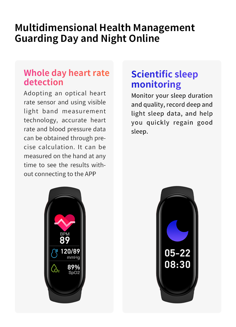 M8 D20 Smart Band, USB Direct Charging Smart Watch Bracelet, Sports Fitness Tracker with Live Wallpaper, Heart Rate Monitor & Pedometer