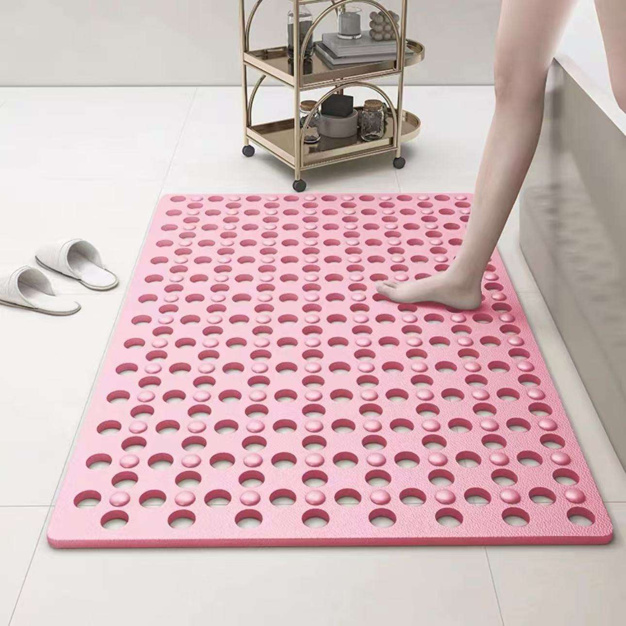 Large Hole Eco-friendly PVC Non-Slip Mat - Suction Cup, Thickened, Hollow Drainage for Bathroom & Toilet