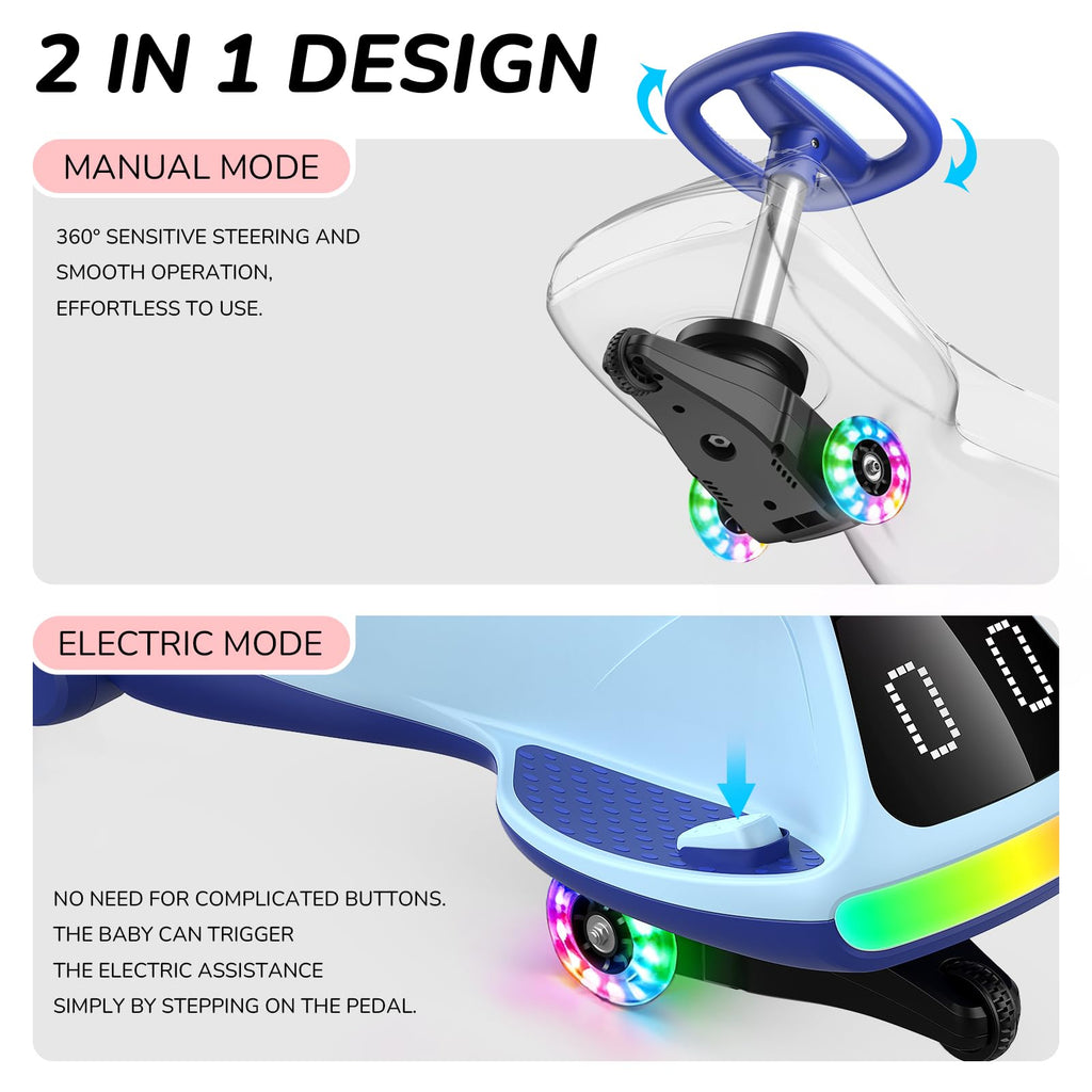 🔥Limited-Time Offer🔥12V Dual Mode Electric Wiggle Car: Swing Ride-On Toy with LED Lights, Bluetooth Music & Anti-Rollover