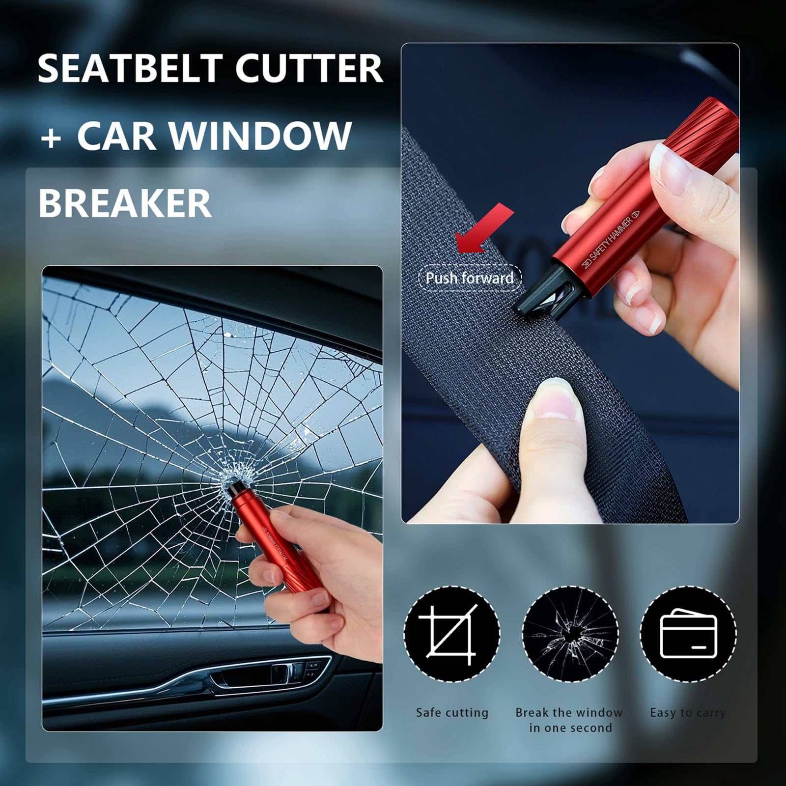 2 Pack 2026 Upgraded Safety Hammer | Underwater Glass Breaker, Seatbelt Cutter, Emergency Escape Tool for Cars + Free Test Glass Gift