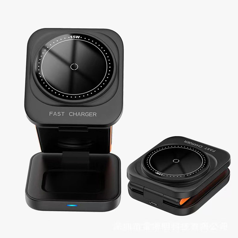 3 In 1 Magnetic Wireless Charger Stand 15W Fast Charging Dock | For iPhone 17/16/15-12, Apple Watch Ultra/11-2, AirPods Pro 4-2