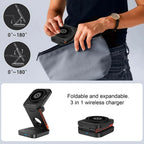 3 In 1 Magnetic Wireless Charger Stand 15W Fast Charging Dock | For iPhone 17/16/15-12, Apple Watch Ultra/11-2, AirPods Pro 4-2