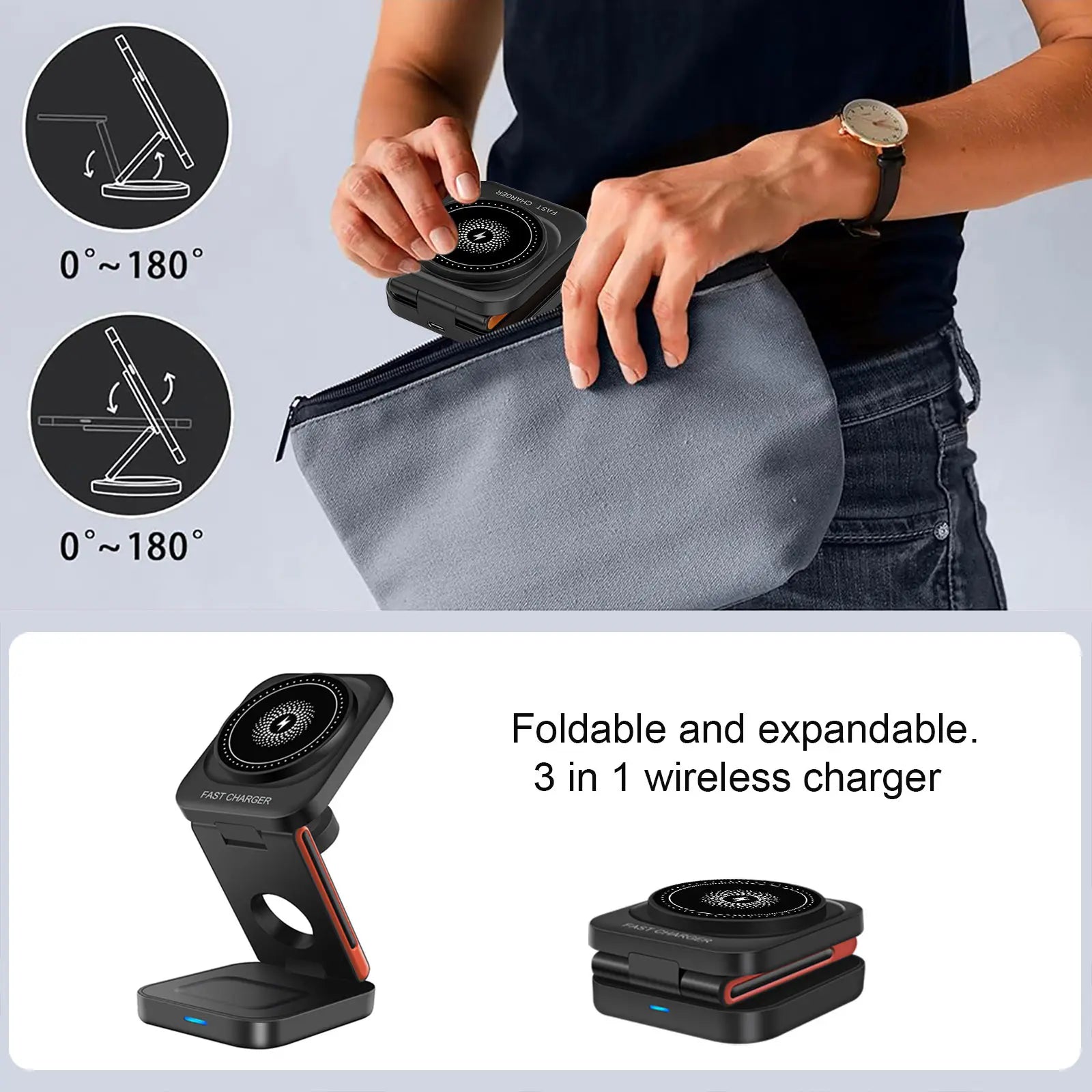 3 In 1 Magnetic Wireless Charger Stand 15W Fast Charging Dock | For iPhone 17/16/15-12, Apple Watch Ultra/11-2, AirPods Pro 4-2