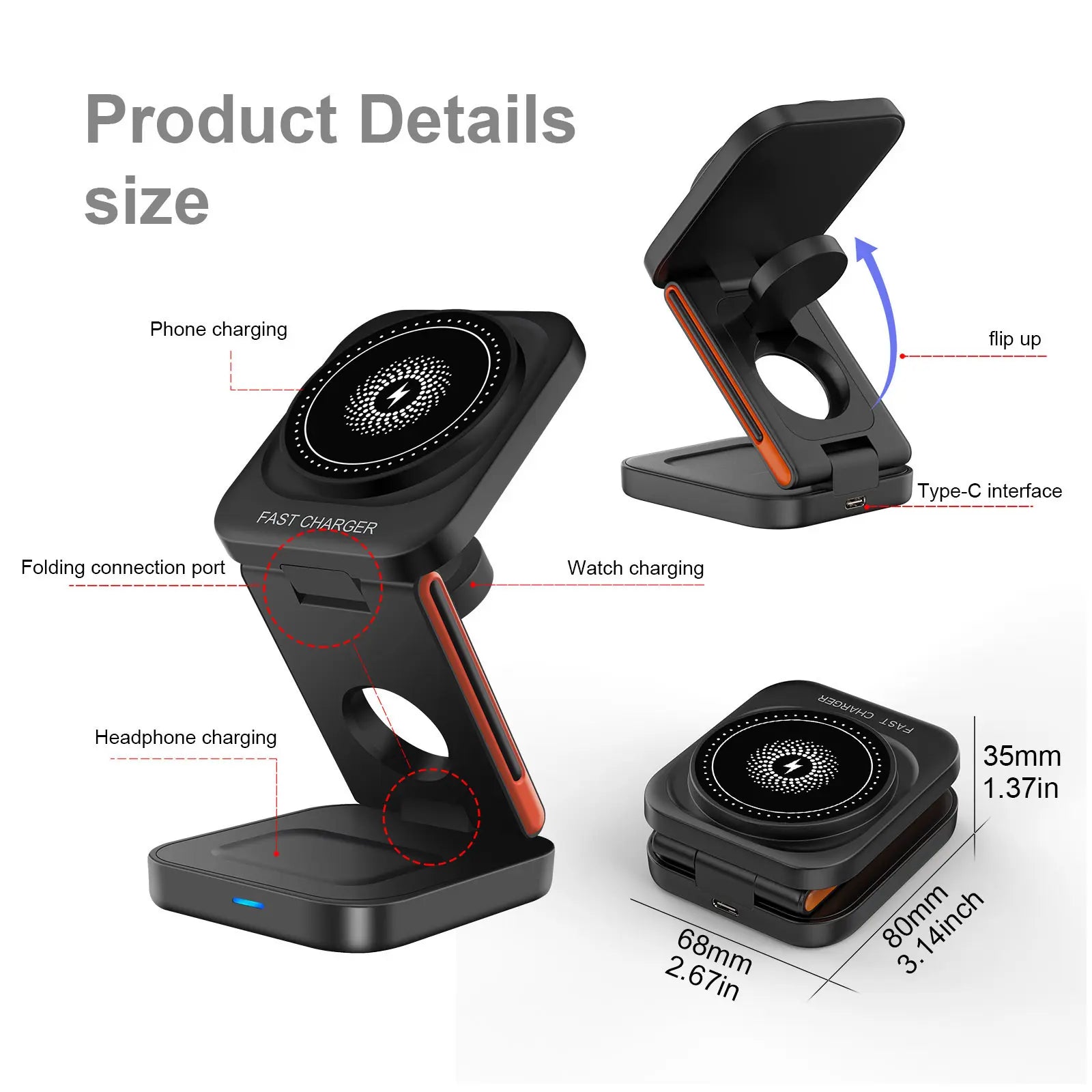 3 In 1 Magnetic Wireless Charger Stand 15W Fast Charging Dock | For iPhone 17/16/15-12, Apple Watch Ultra/11-2, AirPods Pro 4-2