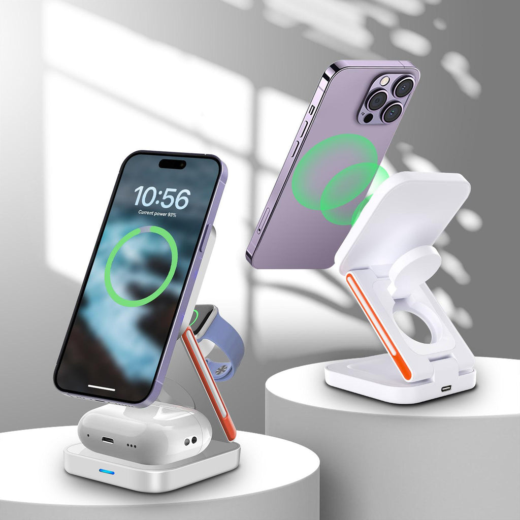 3 In 1 Magnetic Wireless Charger Stand 15W Fast Charging Dock | For iPhone 17/16/15-12, Apple Watch Ultra/11-2, AirPods Pro 4-2