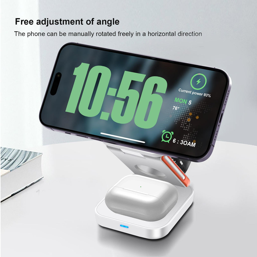 3 In 1 Magnetic Wireless Charger Stand 15W Fast Charging Dock | For iPhone 17/16/15-12, Apple Watch Ultra/11-2, AirPods Pro 4-2
