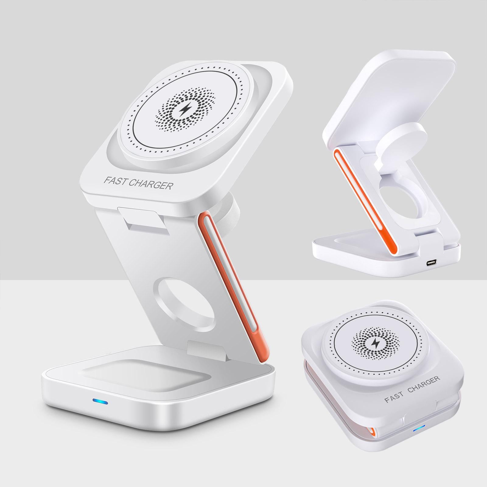 3 In 1 Magnetic Wireless Charger Stand 15W Fast Charging Dock | For iPhone 17/16/15-12, Apple Watch Ultra/11-2, AirPods Pro 4-2