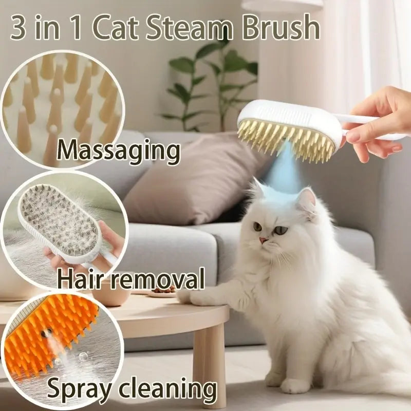 3 in 1 Pet Steam Brush | Rechargeable, Self-Cleaning, Deshedding & Massage Tool for Dogs & Cats