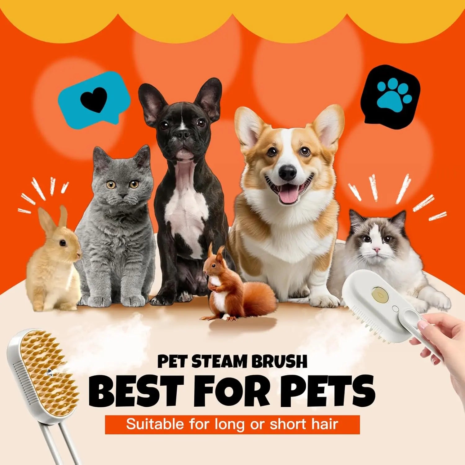 3 in 1 Pet Steam Brush | Rechargeable, Self-Cleaning, Deshedding & Massage Tool for Dogs & Cats