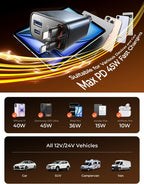 4-in-1 Expandable 120W Car Charger, 12V USB Fast Charging Socket, 180° Rotatable Plug Multi-Port Car Phone Charger Compatible with Phone, iPad & Dash Cam