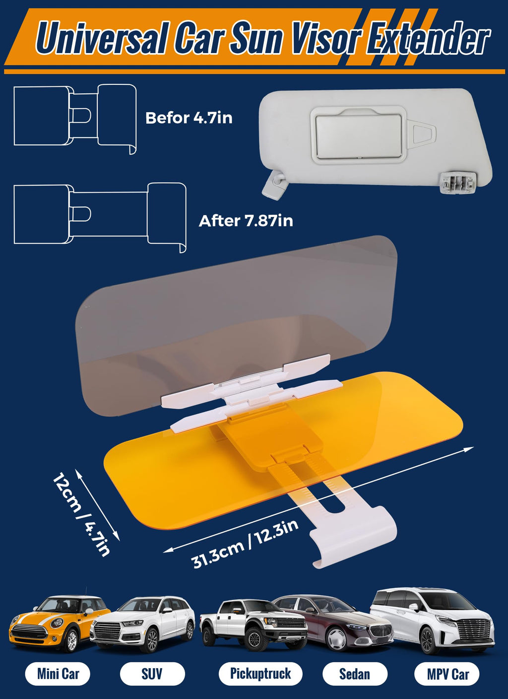 Car Anti-glare Driver Eye Protection Sun Visor Goggles - Yellow/Green, Day/Night Dual Use, Universal Fit
