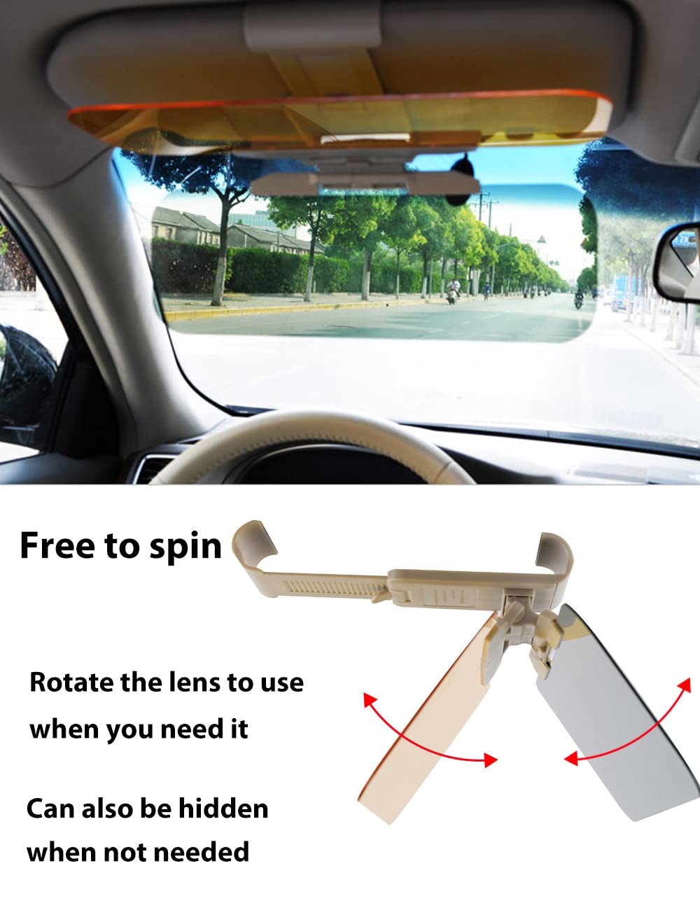 Car Anti-glare Driver Eye Protection Sun Visor Goggles - Yellow/Green, Day/Night Dual Use, Universal Fit