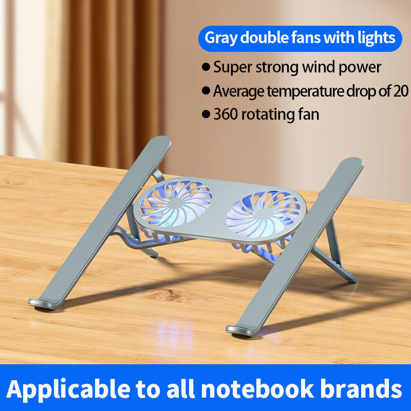 Aluminum Alloy Laptop Cooling Stand - Double Fans, Height Adjustable & Portable