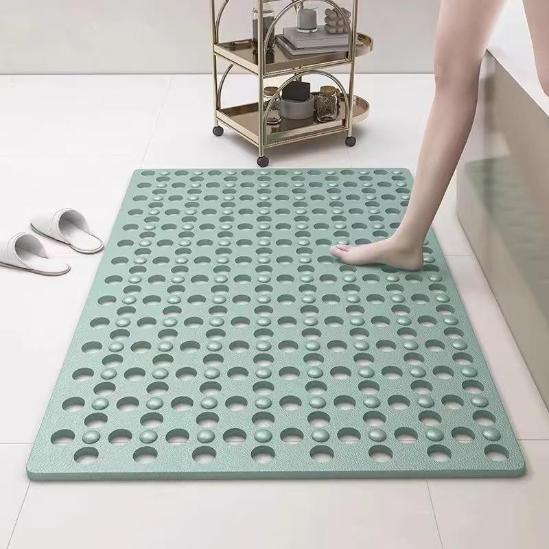 Large Hole Eco-friendly PVC Non-Slip Mat - Suction Cup, Thickened, Hollow Drainage for Bathroom & Toilet
