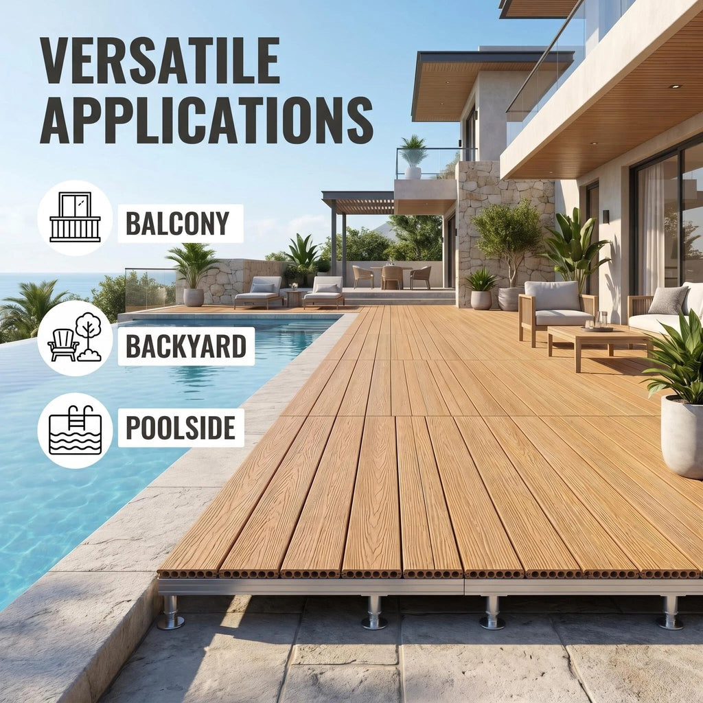 Quick-Assemble WPC Decking Kit Aluminum Adjustable Support Terrace Flooring System