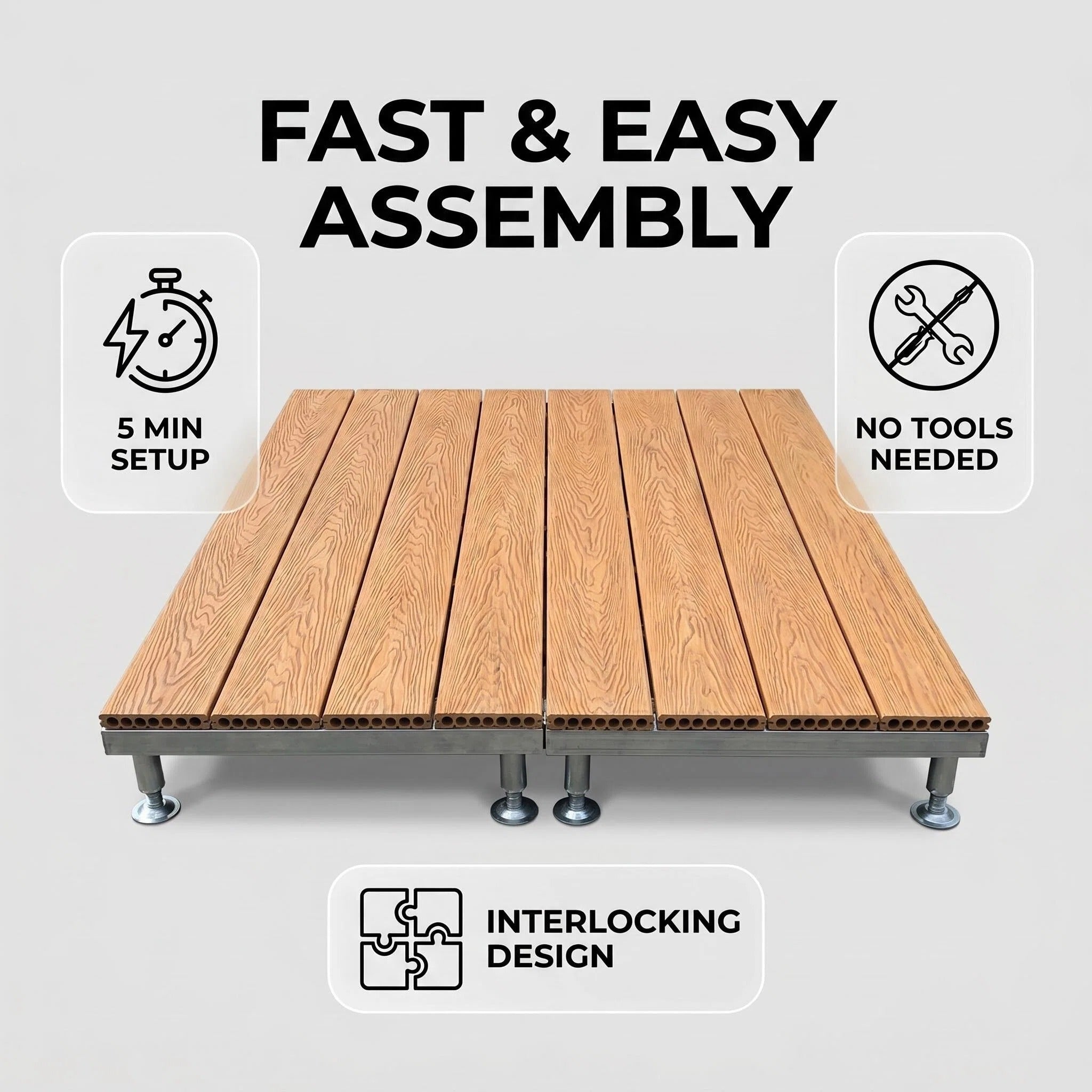 Quick-Assemble WPC Decking Kit Aluminum Adjustable Support Terrace Flooring System