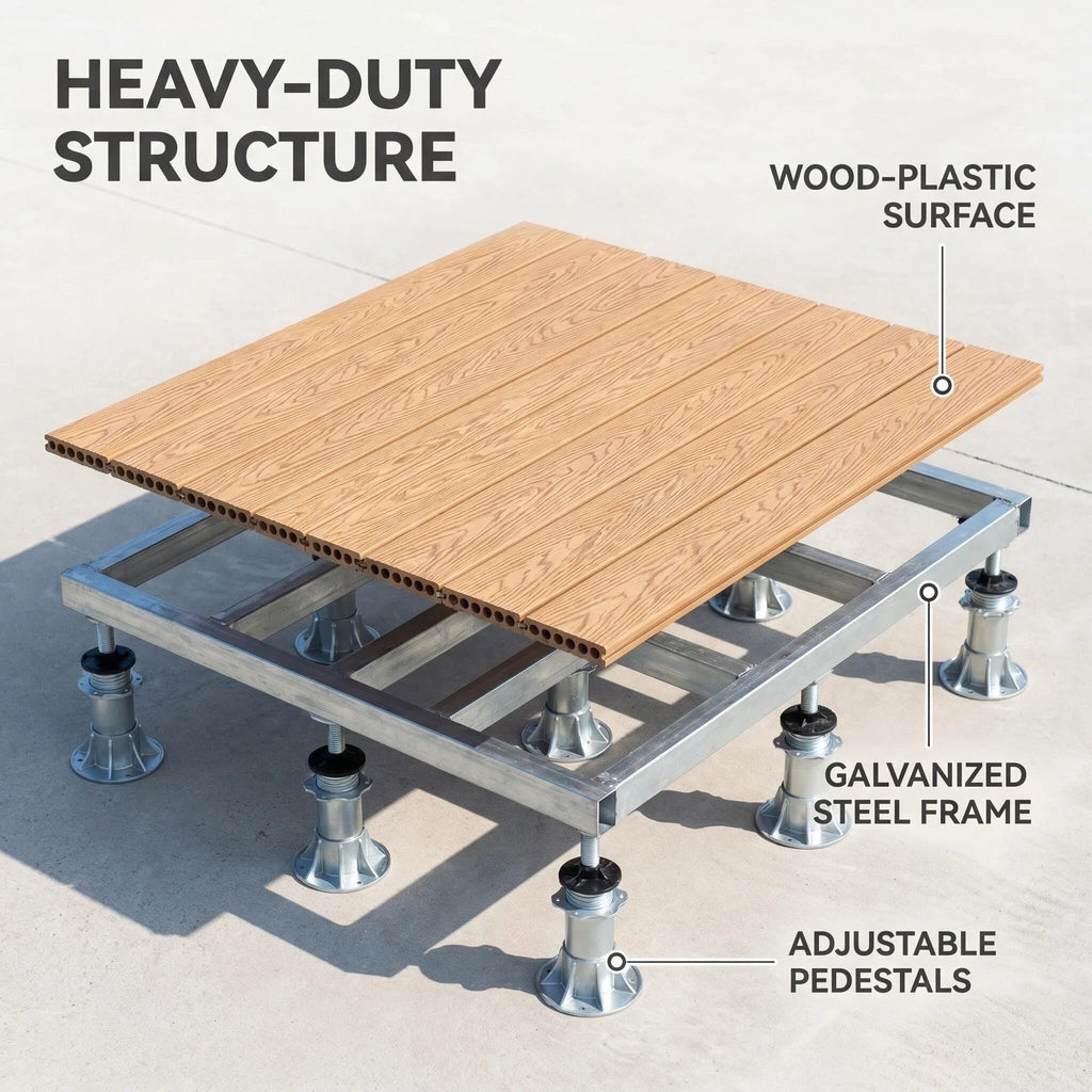 Quick-Assemble WPC Decking Kit Aluminum Adjustable Support Terrace Flooring System