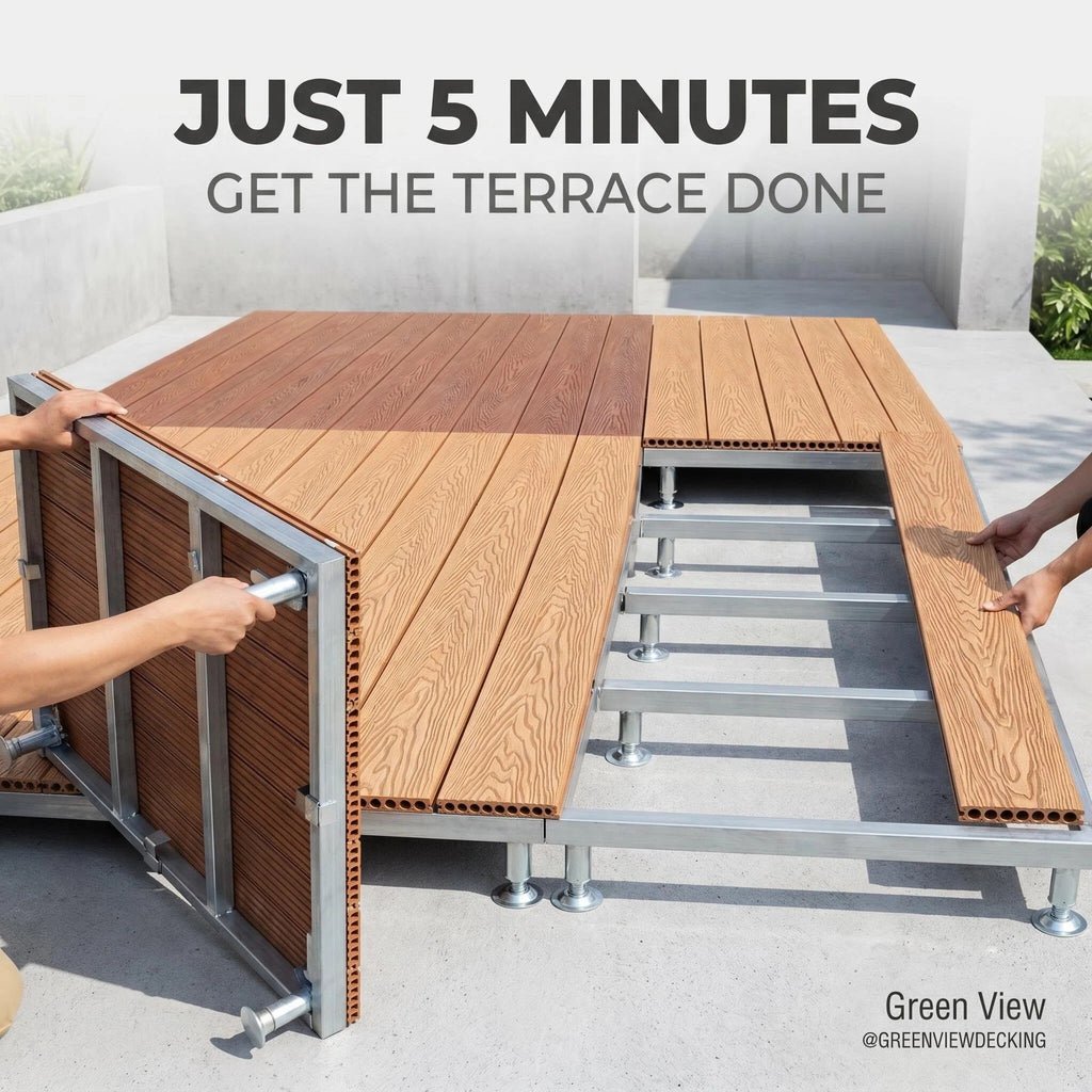 Quick-Assemble WPC Decking Kit Aluminum Adjustable Support Terrace Flooring System