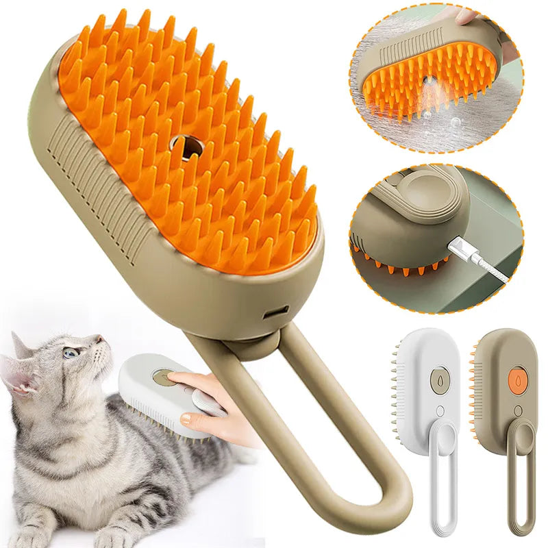 3 in 1 Pet Steam Brush | Rechargeable, Self-Cleaning, Deshedding & Massage Tool for Dogs & Cats