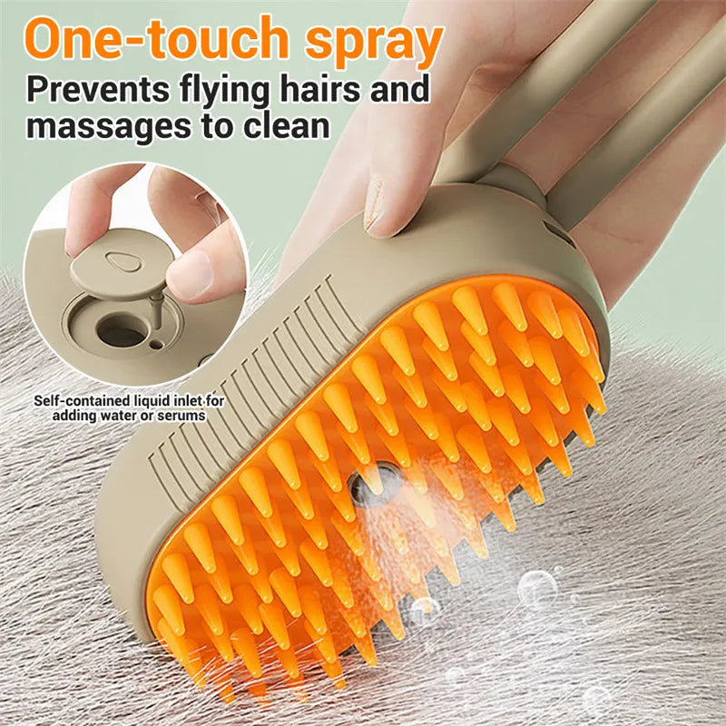 3 in 1 Pet Steam Brush | Rechargeable, Self-Cleaning, Deshedding & Massage Tool for Dogs & Cats