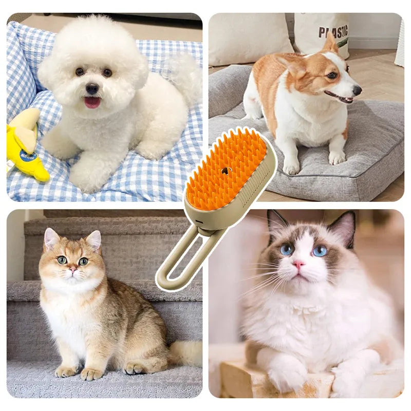 3 in 1 Pet Steam Brush | Rechargeable, Self-Cleaning, Deshedding & Massage Tool for Dogs & Cats